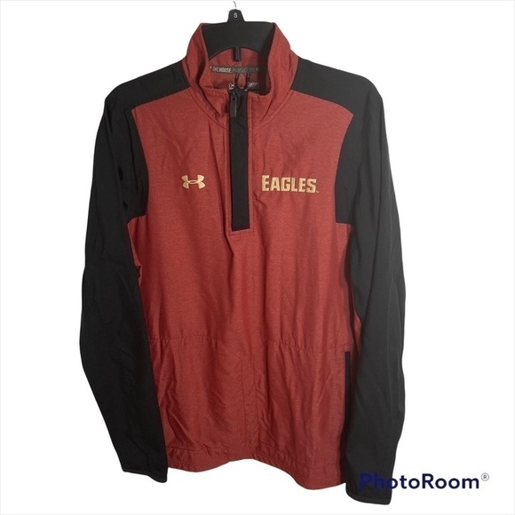 Under Armour Red Windbreaker Jacket Sweatshirt Zip Neck Men’s Medium Loose - Picture 1 of 7